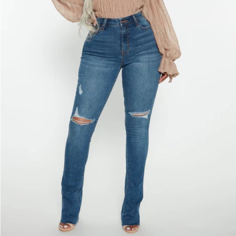 Best Stretch Ripped High Rise Bootcut Jeans Dark Wash